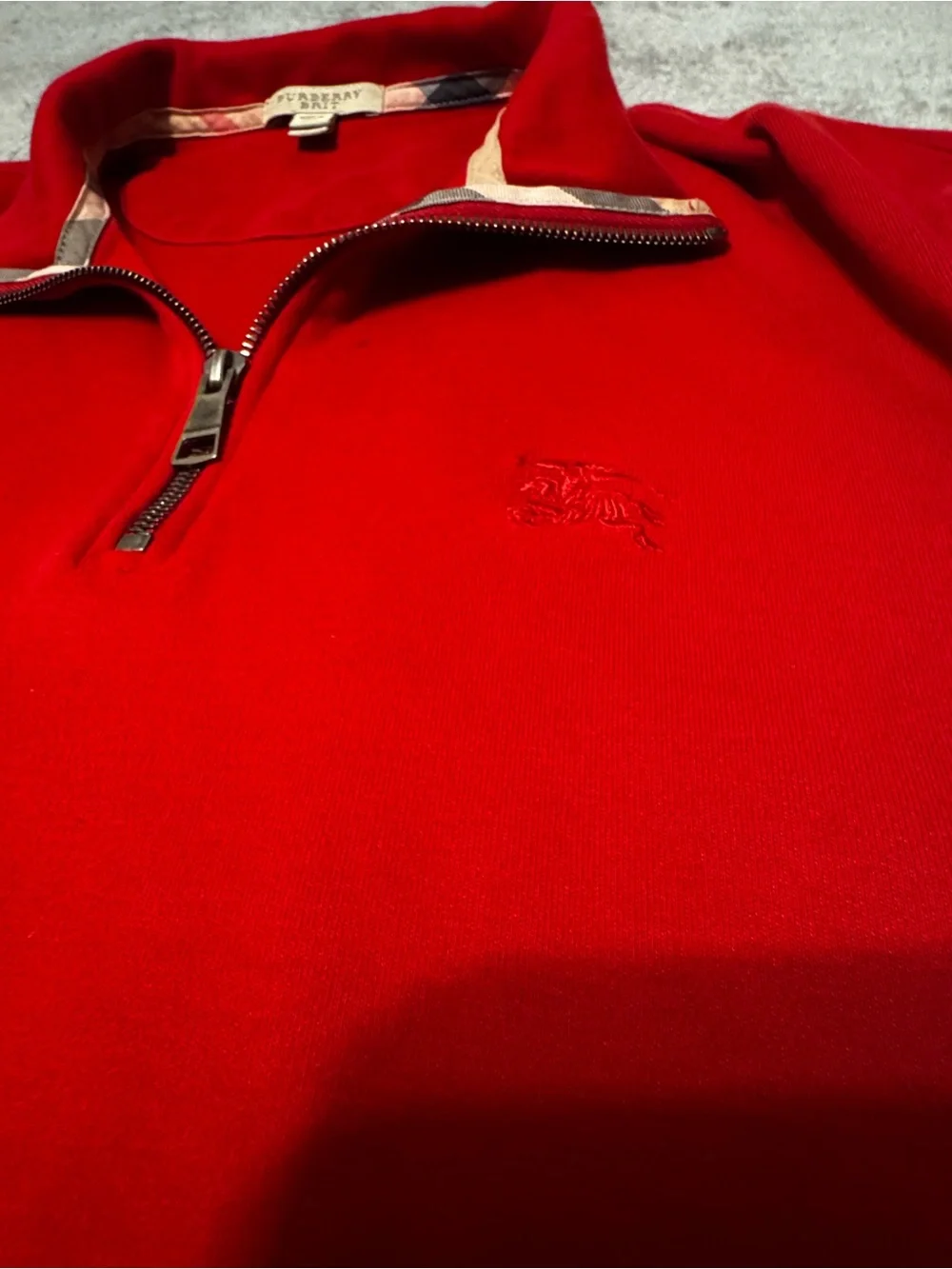 Burberry Brit Sweater Mens Large Red Mock Neck Quarter 1/4 ZipPullover Jumper
